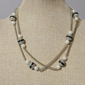 J. Crew Double Strand Faux Pearl Rhinestone Station Necklace